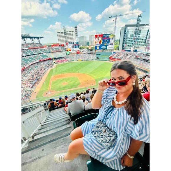 FREE PEOPLE Bop Around Stripe Romper in Oxford Combo Size Large - Picture 4 of 15